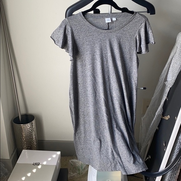 NWT flutter sleeve t shirt dress gray GAP szM - Picture 1 of 3